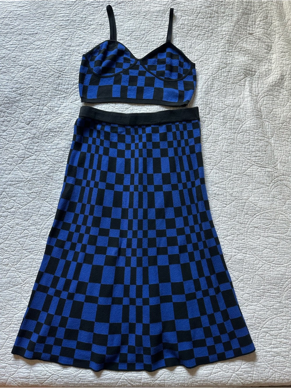 Blue & Black Check Midi Skirt - Women